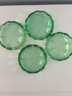 Vtg Green Glass Coaster Set Of 4 Scalloped Starburst Round Drink Coasters Mcm