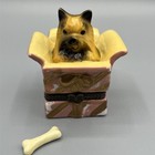 Yorkie Terrier Dogs Lot Of 3 - 1 Hinged Porcelain Trinket Box 2 Small Figurines