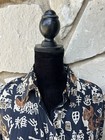 Vintage K Arnold 100  Silk Shirt Medium Black Brown Asian Inspired Long Slv Ec