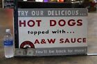 Rare 1950s A w Drive In Delicious Hot Dogs With Sauce Painted Metal Dealer Sign