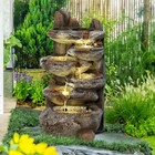 Outdoor Indoor 6 Tier Cascading Water Fountain Led Lights Resin Waterfall Pump