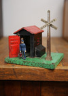 Vintage Railroad Crossing Guard Train Conductor Tin Metal Toy Antique Lionel Old