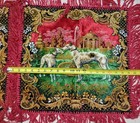 Vintage Tapestry Dog Greyhound Pillow Cover Set -2 Red Fringe Tassel Granny Core