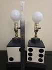 Vintage Postmodern Dice Lamps Pair Casino Dice Decor Black White