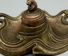 Antique Art Nouveau Inkwell Cast Brass Tone Metal Desk Ink Stand Whiplash Flow