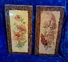 Vintage Robert Laessig -ana Litho Wood Wall  Plaques Set Of 2 Mcm Boho Flowers