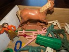 Vintage Junk Drawer Lot Mid-century Toys Trinkets Dice Game Pieces Army Men Etc