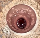 Vintage Mauve Frosted Floral Art Etched Glass Vase Hurricane Candle Holder 6   
