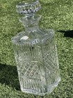 Vintage Cut Glass Crystal Decanter With Stopper     Square Liquor Bottle