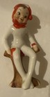 Vtg Ceramic Mischievous Pixie Elf Sprite On Log Xmas Japan Figurine Cross-eyed