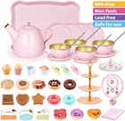 49 Pcs Princess Tea Party Set - Tea Time Pretend Playset Dessert Carrying Case