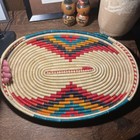 Woven Coiled Vtg Basket Woven Native Tray Handcrafted Southwest Colors Boho 
