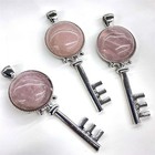 10pcs Natural Rose Quartz Stone Round Key Pendants Healing Diy Jewelry Making
