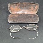 Antique 1900s Round Wire Rim Eye Glasses Spectacles Cable Temples W  Velvet Case