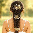 Bridal Gold Hair Clips Crystal Pearl Flower Leaf Hair Pieces Wedding 3 Pcs