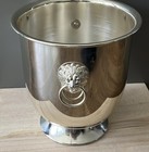 Heavy Vintage Silverplate Lion Head Ring Handle Champagne Ice Bucket Pedestal 8   