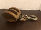 Vintage Wood  Cast Iron Double Pulley Industrial  Barn Decor  no Sheaves 