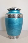 Cremation Urn Beautiful Blue   Silver With Velvet Bag 10  Tall