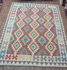 Afghan Chobi Kilim Rug 6x5 Ft     Handwoven Wool Tribal Geometric Flatweave Carpet