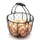 Round Chicken Wire Egg Basket Fruit With Swing Handles Primitives Vintage