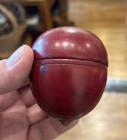 Vintage Treen Red Stained Turned Wood Acorn String Sewing Spool Holder 2-1 2  H