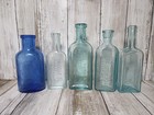5 Lot  Antique Vtg Medicine Glass Bottles Blue aqua Pharma Apothecary Embossed