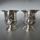 Pair Vintage Viners Sheffield Silverplate Mini Urn Vases Lion Handles England 3   