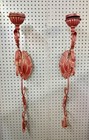 Vintage Pair Of Red And Gold Ornate Floral Scroll Metal Wall Candle Sconce 