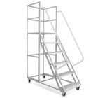 6 Step Steel Rolling Ladder With 24 w Non-slip Step White Load Capacity 1213lbs