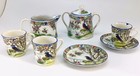 Vintage Child   s Tea Set Porcelain Birds Sugar Creamer Cups Saucers Floral 8 Pcs