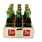 Lot Of  12  Vintage 7up Seven-up Miniature Bottles With Wooden Case 1960 s