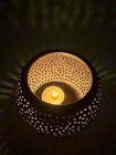 Moroccan Brass Pierced Cutout Round Candle Holder 3 5    Tall