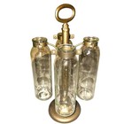 4 Bottle Glass Propagation Station Antique Brass Hydroponic Plant Cutting Vase