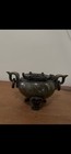 Chinese Bronze Tripod Incense Burner Censer W  Handles  Lid   Feet