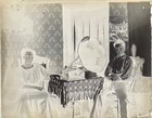 Antique Glass Plate Negative   Couple W large Phonograph On Lace-covered Table