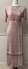 Antique 1920s Pink Silk Jacquard Flapper Dress Soutache Bugle Bead Fringe Deco
