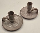 Vintage Hand Thrown Pottery Finger Loop Candleholder Pair North Carolina Owens 