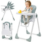 Foldable High Chair Adjustable Height 5 Recline Tray Harness Footrest Compact