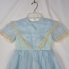 Vintage 1950s Patty Dee Blue Organza Toddler Girls Dress Size 3 Lace Trim