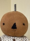 9  Handmade Primitive Fall Halloween Pumpkin Head Doll With Greens floral Pocket
