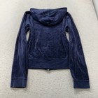 Juicy Couture Women s Navy Velour Zip-up Hoodie Loungewear Pockets Y2k Size Xl