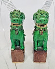 2 Vintage Chinese Sancai Glazed Porcelain Foo Dog Lion Statue Sculpture Figurine