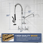 Commercial Sink Faucet Wall Mount With Pre-rinse Sprayer     8 Inch Center Wall Mo