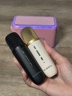 Pink Portable Bluetooth Karaoke System W  Dual Mics   Carry Strap