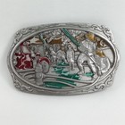 Vintage 1991 Red   Green Enameled Belt Buckle Firefighters