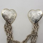 Vintage Sweater Guard Etched Hearts Chains Silver Tone