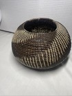 Vintage Hand Woven Round 8    Wide X 5    High Basket Spiral Brown Black White