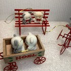 Vintage Avon Christmas Flocked Teddy Bears Metal Bench Wagon Ornaments Lot Of 4