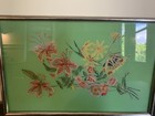 Vintage Vanity Bathroom Tray Inwardly Painted Printed Floral Green Background 