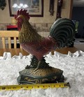 Vintage Rooster Hand Painted Cast Iron Door Stop  35x26cm